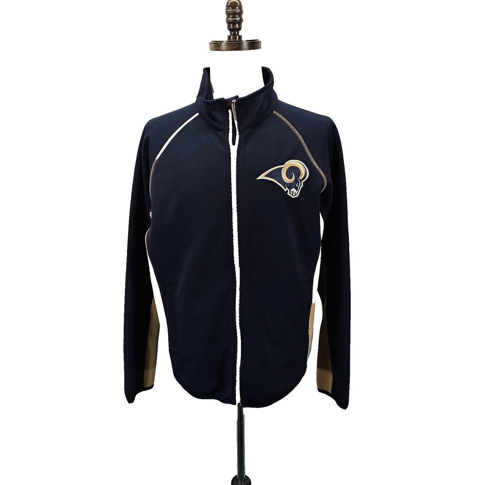 G-III Los Angeles Rams Vintage NFL Mens M Full-Zip Track Jacket Blue Beige EUC